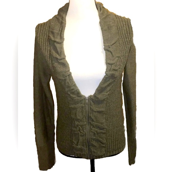 Womens Daytrip 1/2 Zip Green Long Sleeve Crochet Sweater Medium Preowned - Picture 1 of 9